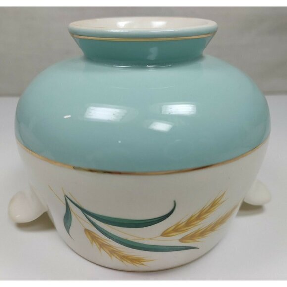 Vintage Blue Viking Wheat Gold Trim Ceramic Sugar Bowl Candle Holder With Lid - Picture 8 of 9